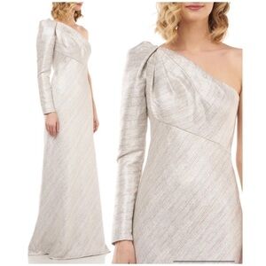 Kay Unger Metallic Stripe One Shoulder Gown 4 NEW